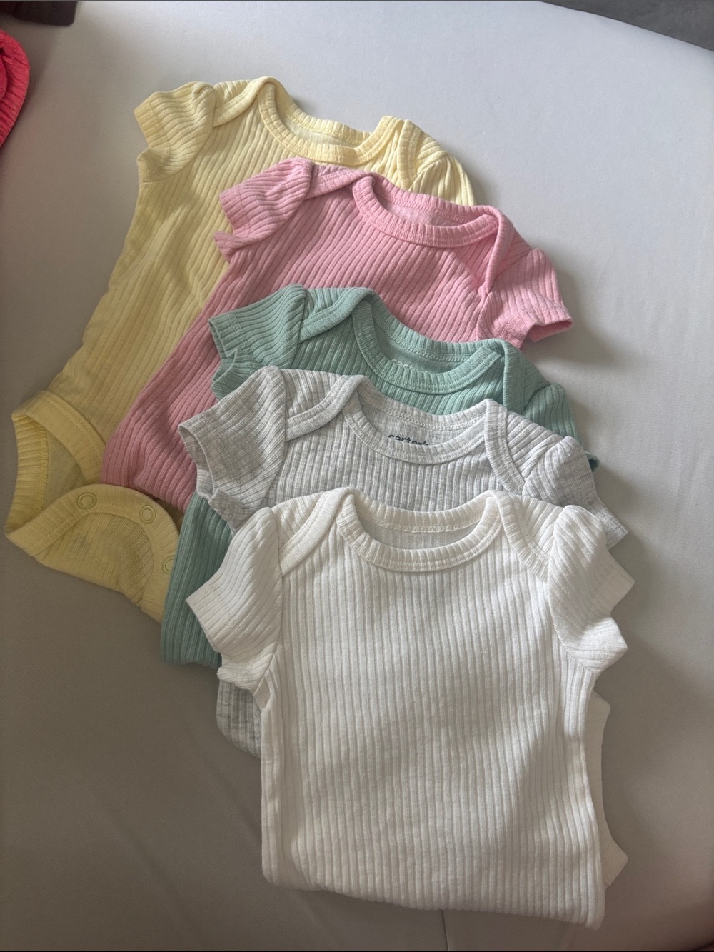 Carter's Ribbed Short-Sleeve Bodysuit Set - Yellow, Pink, Mint, Gray, White